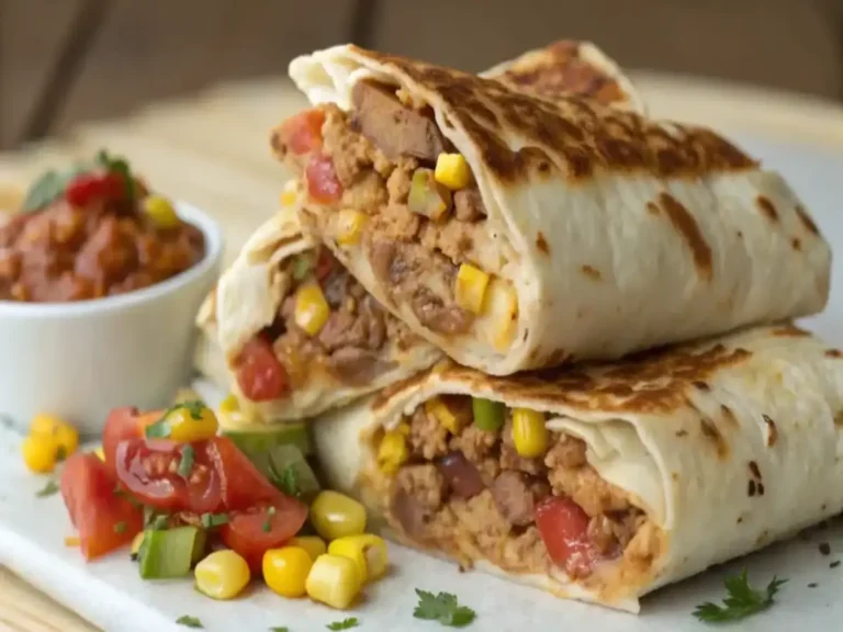 Golden quesadilla rellena wedges filled with cheese, chicken, and vegetables served with guacamole, salsa, and sour cream.