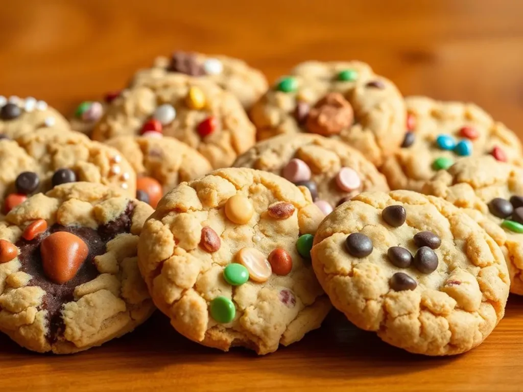 how Crumbl cookies get so big : An assortment of cookies decorated with colorful candy pieces.