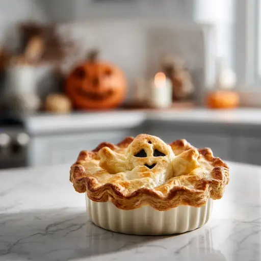 halloween chicken pot pie with ghost-shaped top