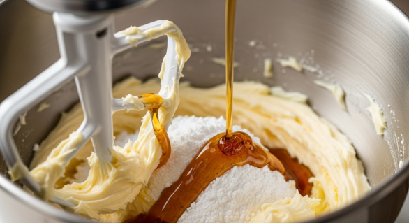 creaming butter and sugar with maple syrup for shortbread