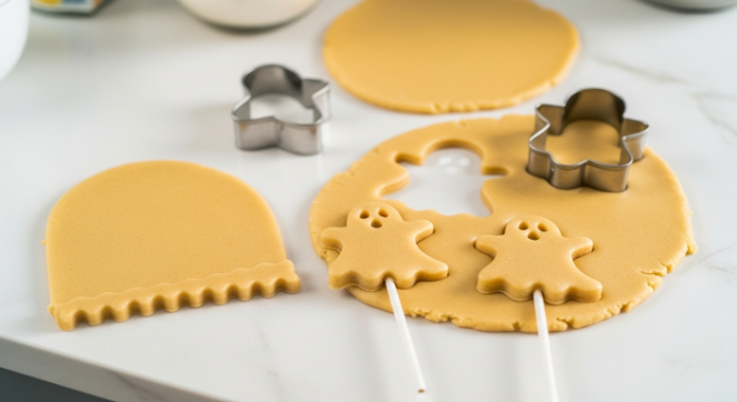Cutting ghost shapes and inserting lollipop sticks