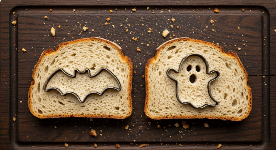 Cutting spooky shapes for Halloween French Toast Recipe