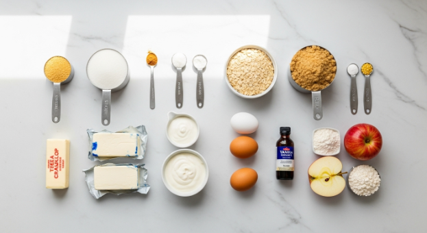 Dutch Apple Cheesecake Ingredients Flat Lay