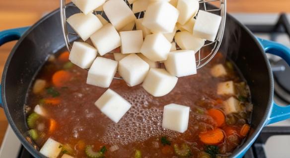 Adding root vegetables to beef and barley soup