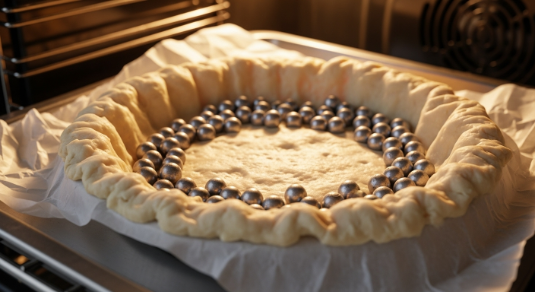 Blind-baking pie crust for Classic Bourbon Pumpkin Pie