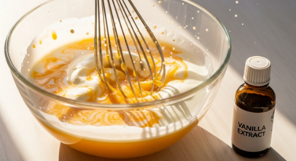 Whisking the yogurt, milk, and orange juice base for Orange Creamsicle Overnight Oats