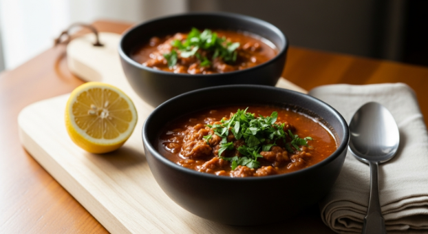 Bowl of Slow Cooker Chicken and Sweet Potato Stew topped with parsley