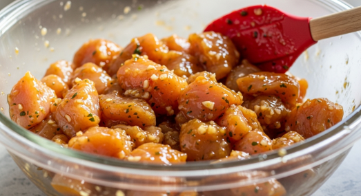 Chicken coated in honey garlic marinade for Air Fryer Honey Garlic Chicken