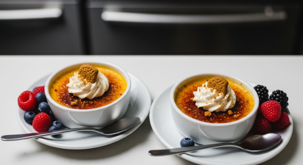 Pumpkin Crème Brûlée served with whipped cream and gingersnaps