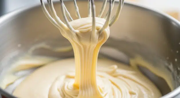 Thick batter for Cinnamon Roll Bundt Cake with Cream Cheese Glaze