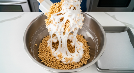 Cutting set Rice Krispie slab into rectangles and inserting pretzel neck bolts