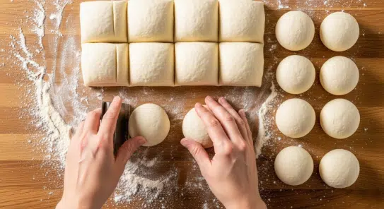 Dividing and shaping dough balls for rolls