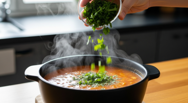 Fresh parsley added to finish the soup