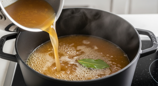 Vegetable broth added for simmering the soup