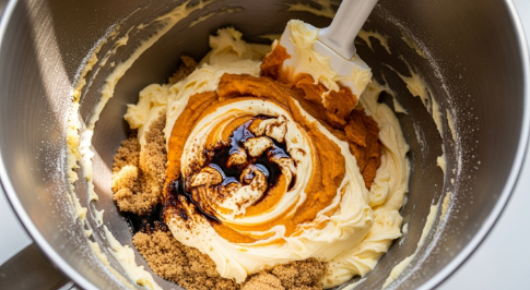creaming butter and sugar for maple glazed pumpkin snickerdoodles with pumpkin added