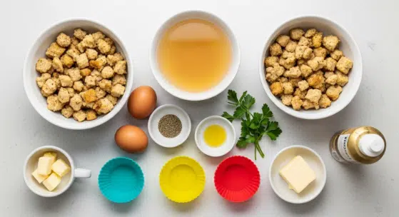 Ingredients for crispy air fryer stuffing muffins arranged on a counter