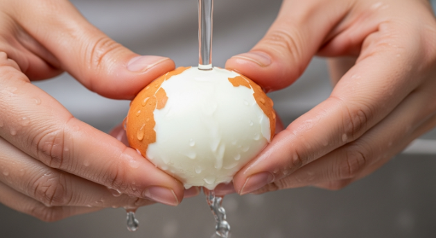 Peeling hard-boiled eggs for Thanksgiving deviled eggs