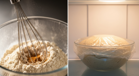 mixing dry ingredients for maple glazed pumpkin snickerdoodles and chilling dough