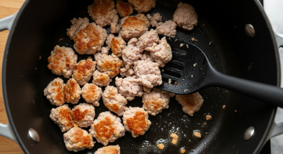 Browning turkey for Turkey and White Bean Chili