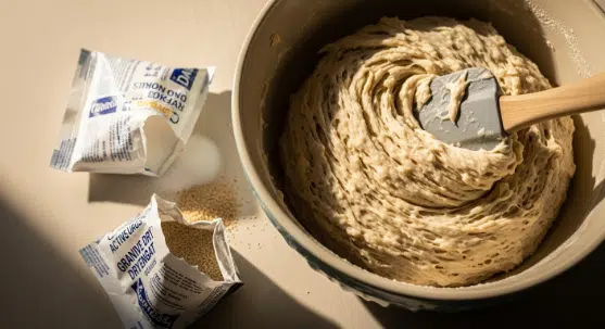 Shaggy no-knead dough being mixed in a bowl
