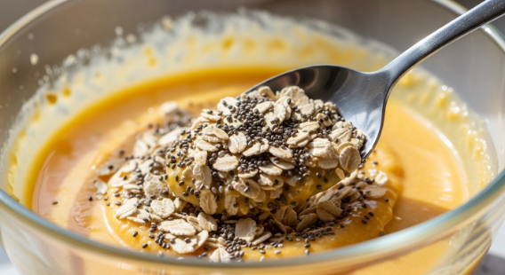 Stirring rolled oats into the orange creamsicle base