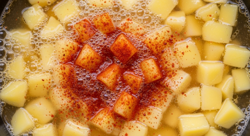 • Potatoes simmering in broth for Loaded Baked Potato Soup