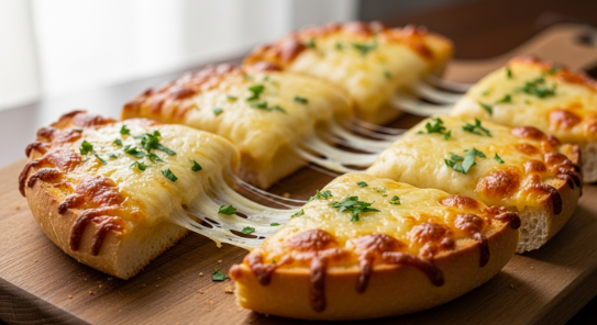 Cheesy garlic bread recipe with golden melted cheese and parsley