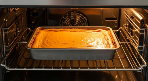 Baking sweet potato cheesecake layer for Maple Walnut Sweet Potato Cheesecake Bars