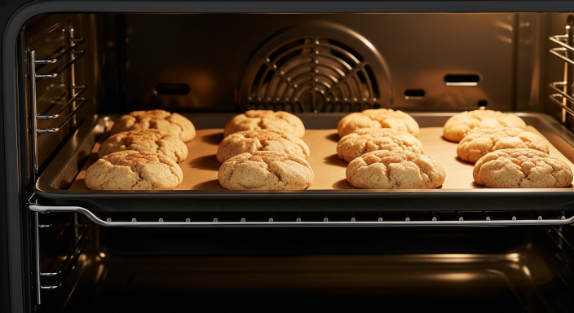 baking tray of maple glazed pumpkin snickerdoodles puffed in oven