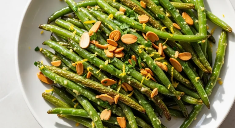 Air Fryer Green Beans Almondine with toasted almonds and lemon zest
