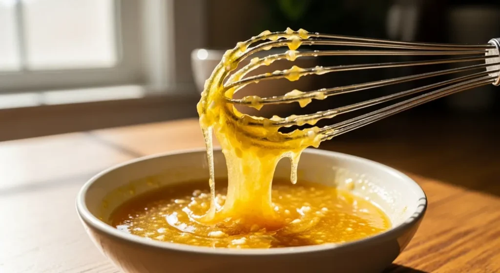 Whisking glaze for Honey-Mustard Air Fryer Brussels Sprouts