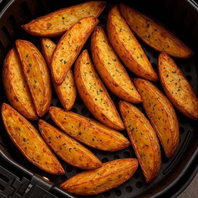 Crispy seasoned potato wedges with fresh herbs