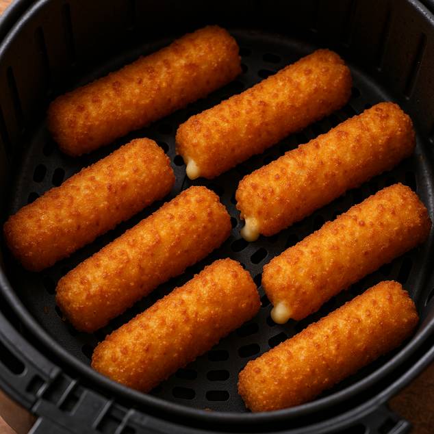 Air Fryer Snacks 1 crispy mozzarella sticks fresh from the air fryer