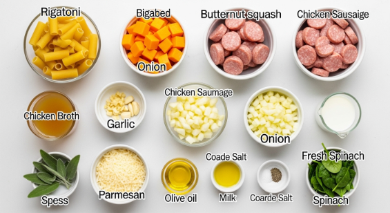 Ingredients for sausage and butternut squash pasta