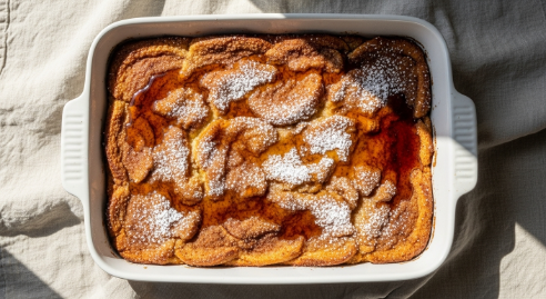 Overnight French Toast Casserole with crunchy cinnamon-sugar topping