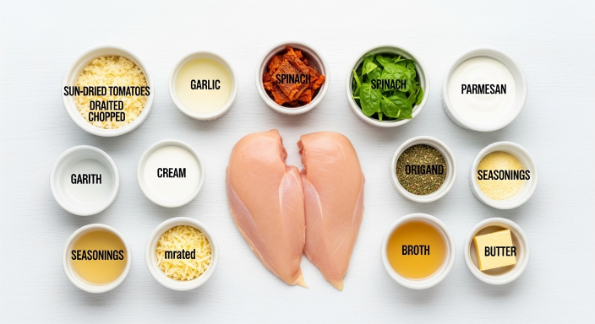 Ingredients for creamy Tuscan chicken skillet