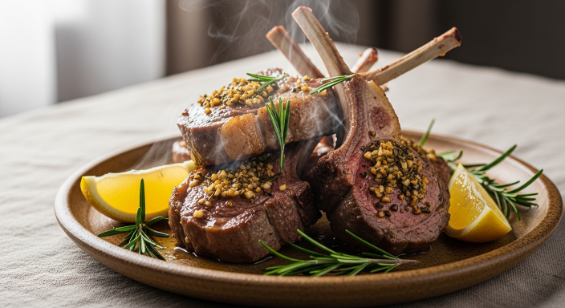 Perfect Air Fryer Lamb Chops with crispy herb crust and lemon