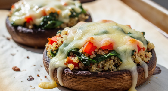 Easy stuffed portobello mushrooms with quinoa on a sheet pan