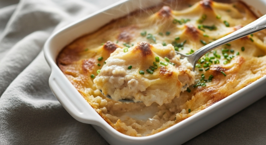 Spoonful of creamy mashed potato casserole