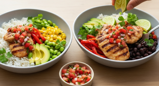 Finished chicken breast fajita bowl