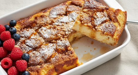 Slice of overnight French toast casserole