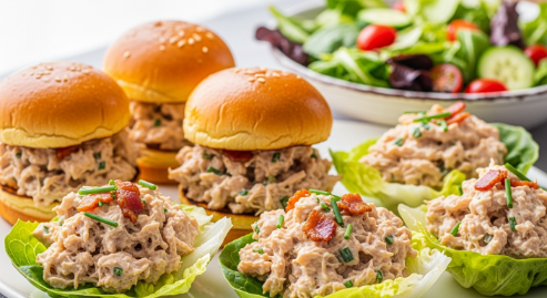 Crack chicken sandwiches and lettuce wraps on a serving board