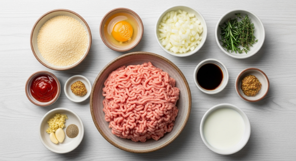 Ingredients for air fryer turkey meatloaf arranged in bowls