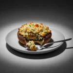 Single stuffed portobello with quinoa, bite shot