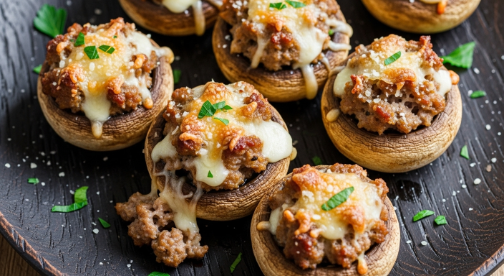 Baked stuffed mushrooms with Italian sausage and Parmesan