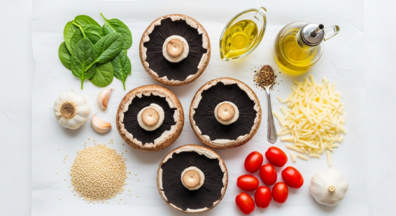 Ingredients for stuffed portobello mushrooms with quinoa