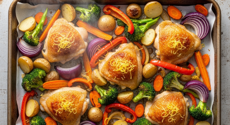 Sheet pan chicken and vegetables with lemon and herbs