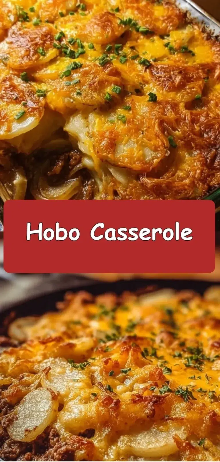 Delicious Hobo Casserole with layers of meat and vegetables