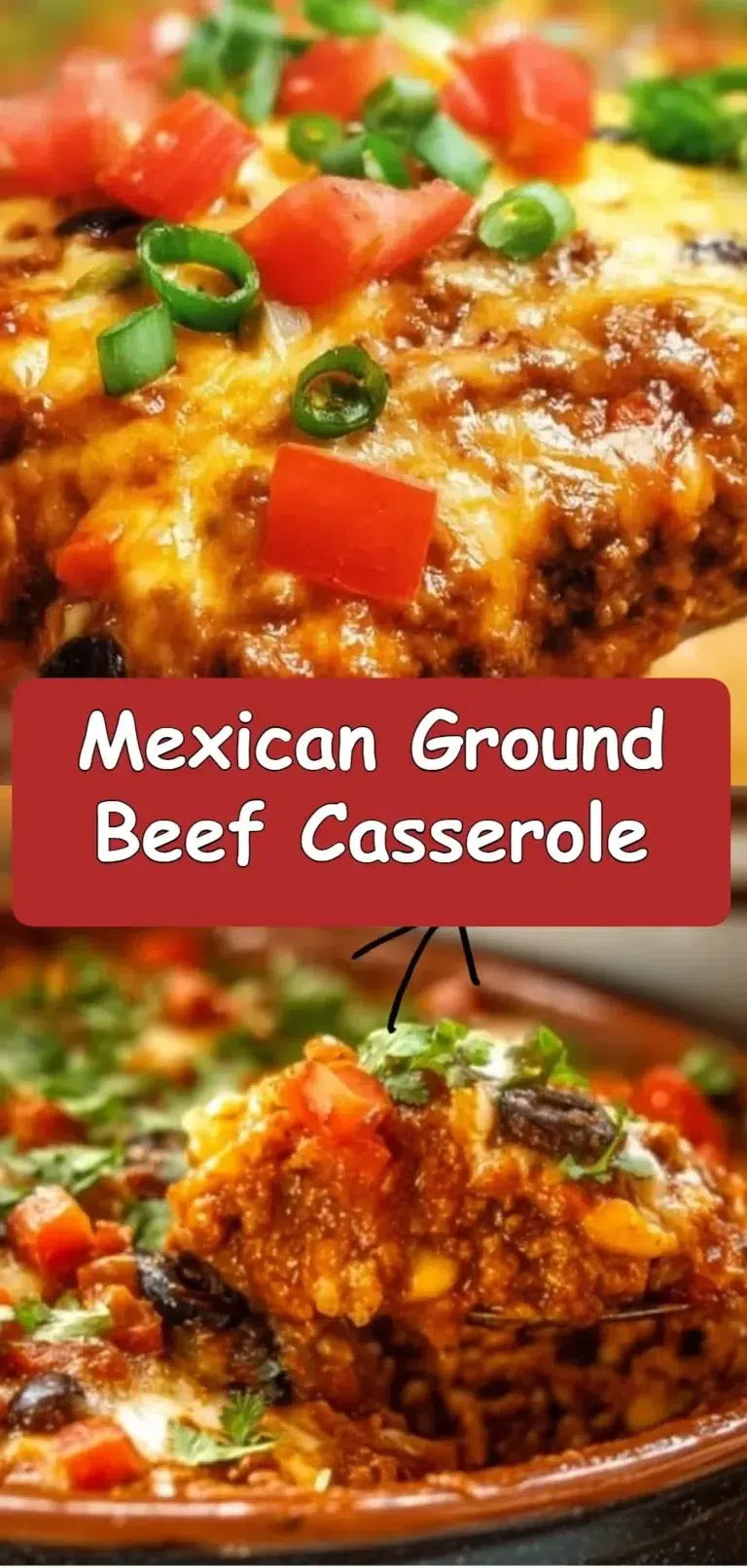 Delicious Mexican Ground Beef Casserole topped with cheese and spices