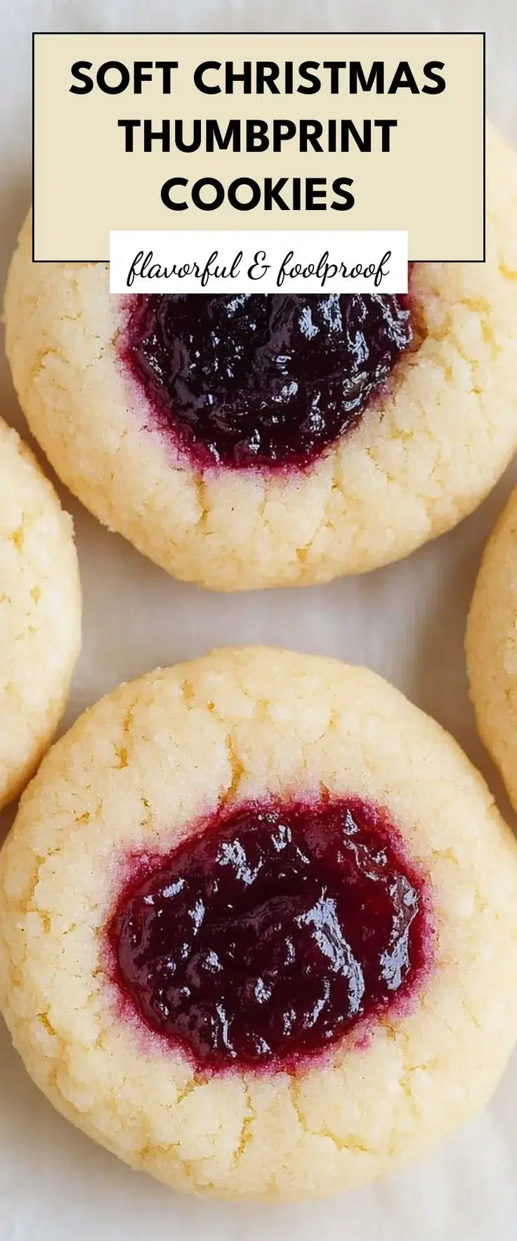 Soft Christmas thumbprint cookies with colorful jam filling for the holidays